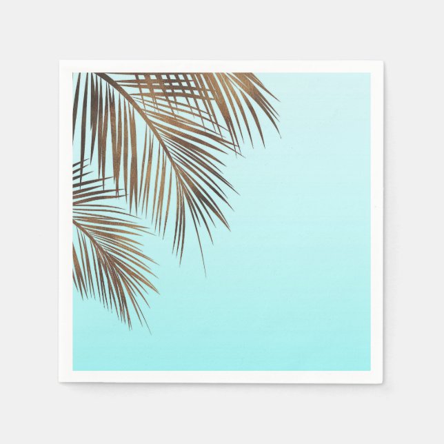 Bahama Breeze Copper Palm Aqua Sea Blue Wedding Napkin (Front)