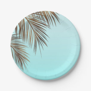 Bahama Breeze Copper Palm Aqua Sea Blue Wedding Paper Plate