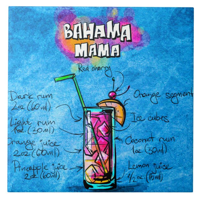 Bahama Mama Cocktail 6" x 6" Ceramic Photo Tile (Front)