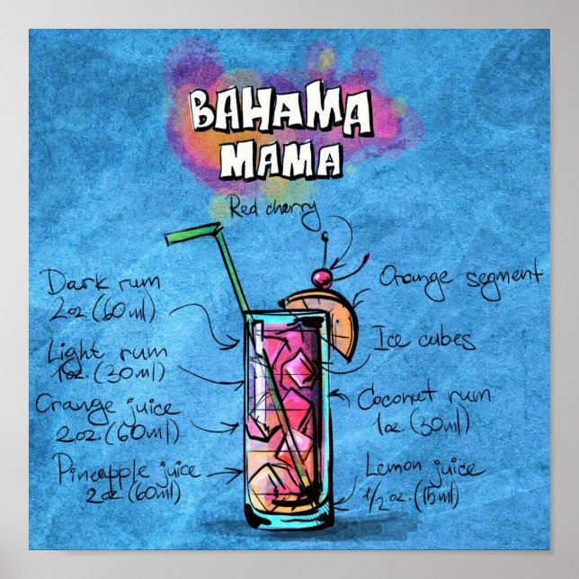 Bahama Mama Cocktail Poster (Front)