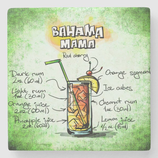 Bahama Mama Drink Recipe Stone Coaster (Front)