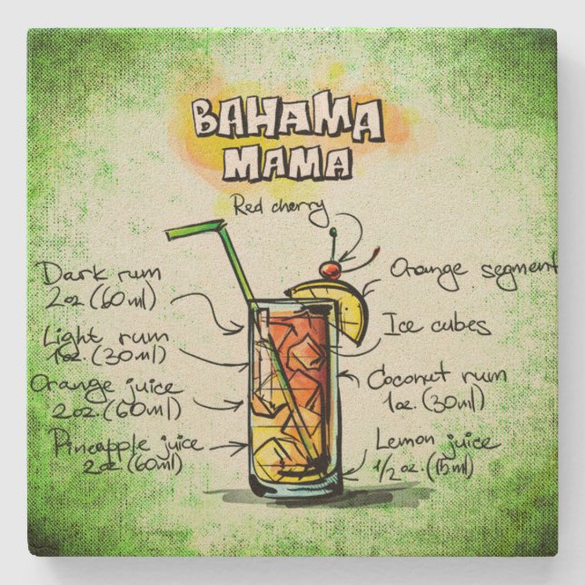 Bahama Mama Drink Recipe Stone Coaster (Front)