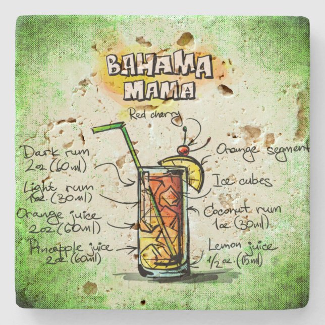 Bahama Mama Drink Recipe Stone Coaster (Front)