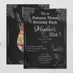 Bahama Mama Vintage Chalk 21st Birthday Bash Invitation