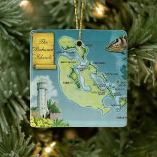 Bahama Out Islands Colourful Map Ceramic Ornament