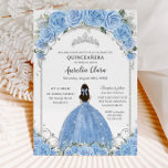 Bahama Sky Blue Floral Dress Silver Quinceañera  Invitation<br><div class="desc">This chic Quinceañera / Sweet 16 birthday invitation features a silver arch frame adorned by watercolor bahama sky blue floral, soft greenery and a girl in lovely bahama blue dress. Personalise it easily and quickly. Simply click the Edit Using Design Tools button to further edit the text, wording, font style,...</div>