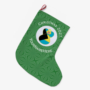 Bahaman Flag Blonde Angel Christmas Personalised  Large Christmas Stocking