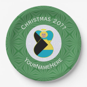 Bahaman Flag Blonde Angel Christmas Personalised  Paper Plate