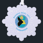 Bahaman Flag Blonde Angel Personalised Text Tree Decoration Card<br><div class="desc">On these personalised paper ornament cards, a blonde angel wears the flag of Bahama and flies in the centre of a digitally created, textured, blue, fractal circle. The primary colours in this design are blue and white, chosen with Hanukkah in mind. Blue letters read BAHAMAN ANGEL and make a space...</div>