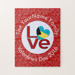Bahamanian Flag Red Letters LOVE White on Red Jigsaw Puzzle