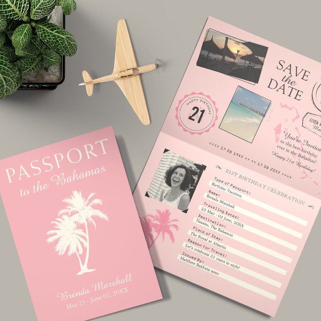Bahamas 21ST Birthday Pink Passport Invitation (Creator Uploaded)
