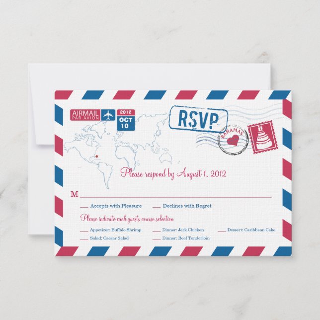 Bahamas Air Mail Wedding RSVP Card (Front)