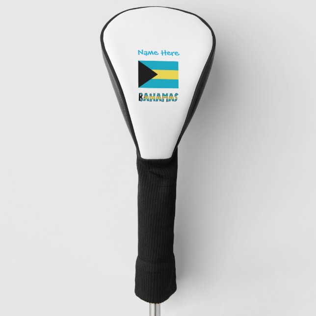 Bahamas and Bahamian Flag Blue Personalisation  Golf Head Cover (Front)