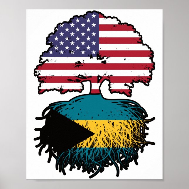 Bahamas Bahamian American USA Tree Roots Flag Poster (Front)