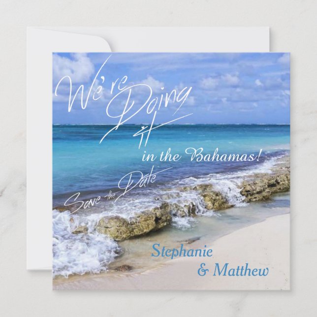 BAHAMAS BEACH SHORE Wedding Save the Date (Front)