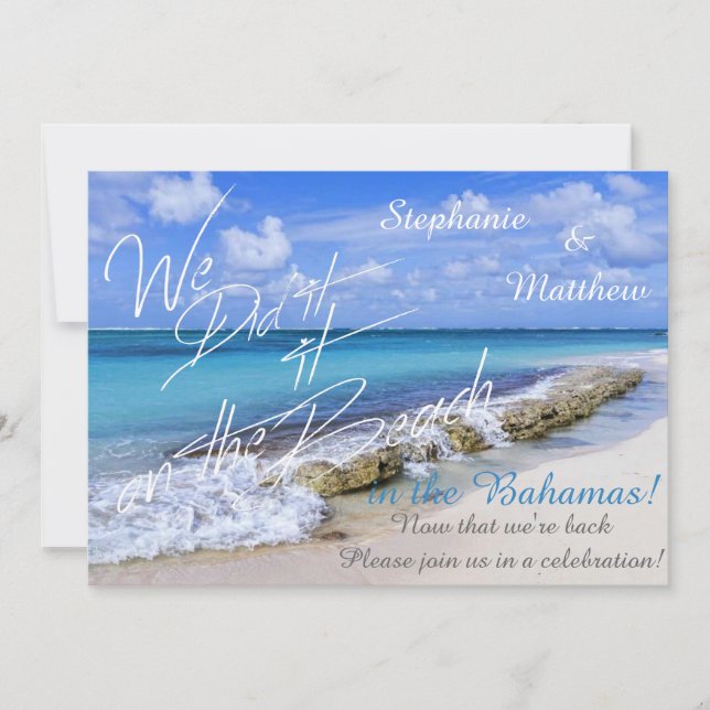 BAHAMAS BEACH SHORE Wedding We did it on the Beach Invitation (Front)