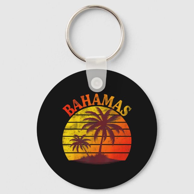Bahamas Beach Trocal Summer Vacation Palm Tree Key Ring (Front)