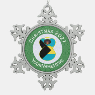 Bahamas Black Angel Christmas Flag Personalised Snowflake Pewter Christmas Ornament