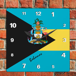 Bahamas Clock, patriotic home, Bahamas Flag Square Wall Clock