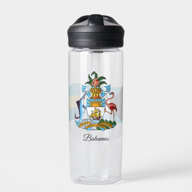 Bahamas Coat of Arms, Flag, Bahamas Water Bottle (Front)