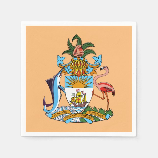 Bahamas Coat of Arms - Marlin, Flamingo, Conch Napkin (Front)