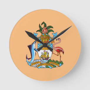 Bahamas Coat of Arms - Marlin, Flamingo, Conch Round Clock