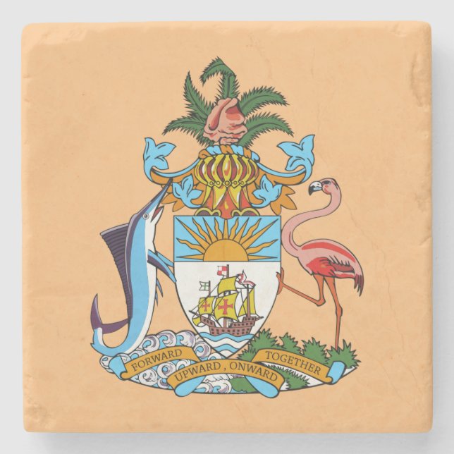 Bahamas Coat of Arms - Marlin, Flamingo, Conch Stone Coaster (Front)