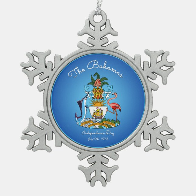 Bahamas Coat of Arms Snowflake Pewter Christmas Ornament (Front)