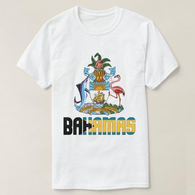 Bahamas Flag and Coat Of Arms Patriotic T-Shirt (Design Front)
