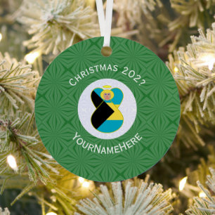 Bahamas Flag Angel Christmas Green Metal Tree Decoration