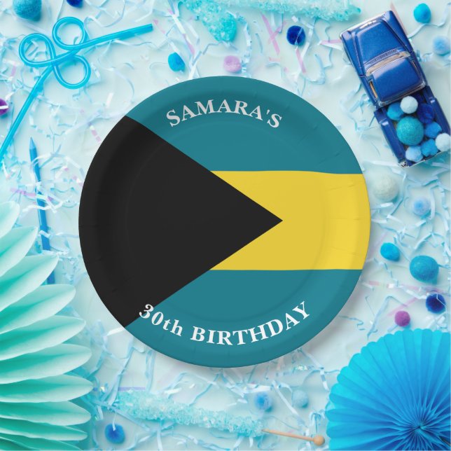 Bahamas Flag Birthday Party Paper Plate (Party)