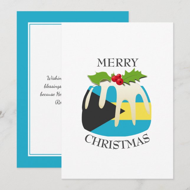 BAHAMAS FLAG | Christmas Pudding | Festive Holiday Card (Front/Back)