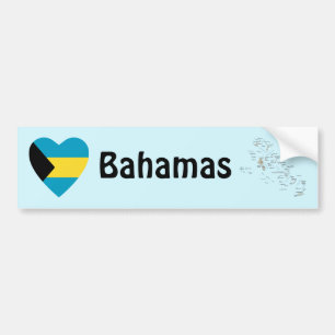 Bahamas Flag Heart + Map Bumper Sticker