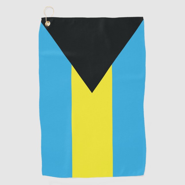 Bahamas Flag in Black, Gold, and Aquamarine Golf Towel (Front)