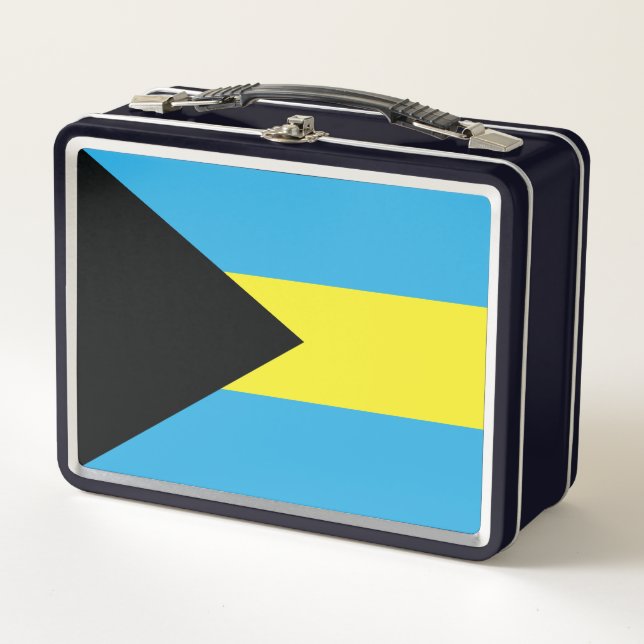 Bahamas Flag in Black, Gold, and Aquamarine Metal Lunch Box (Front)