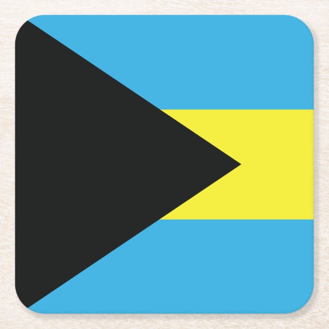 Bahamas Flag in Black, Gold, and Aquamarine Square Paper Coaster (Front)