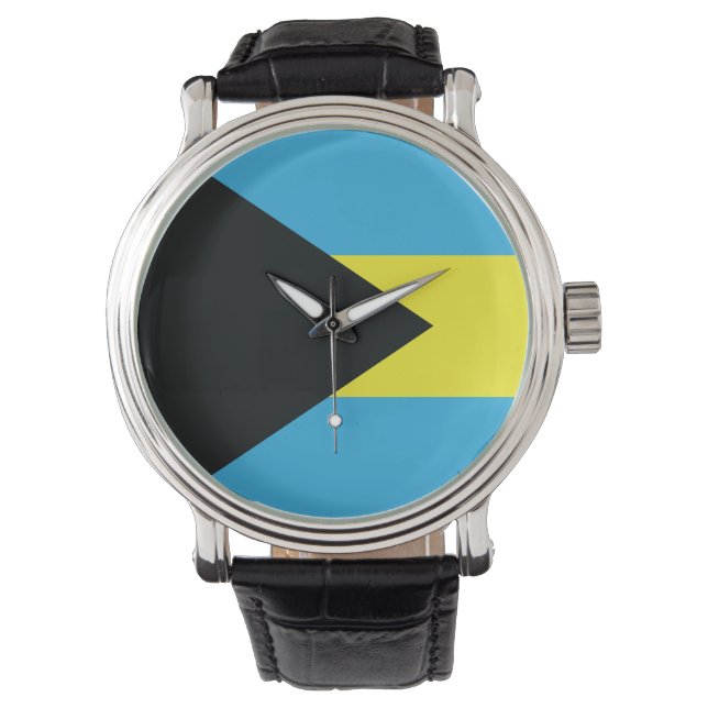 Bahamas Flag in Black, Gold, and Aquamarine Watch (Front)