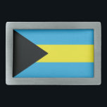 Bahamas Flag in Blue, Black, and Yellow Rectangular Belt Buckle<br><div class="desc">This vibrant design captures the essence of the Bahamas flag, celebrating the beauty and resilience of the island nation. The black triangle symbolises the strength and vigour of the Bahamian people, while the blue bands represent the sky and ocean, and the golden yellow reflects the sun and sandy beaches. I...</div>