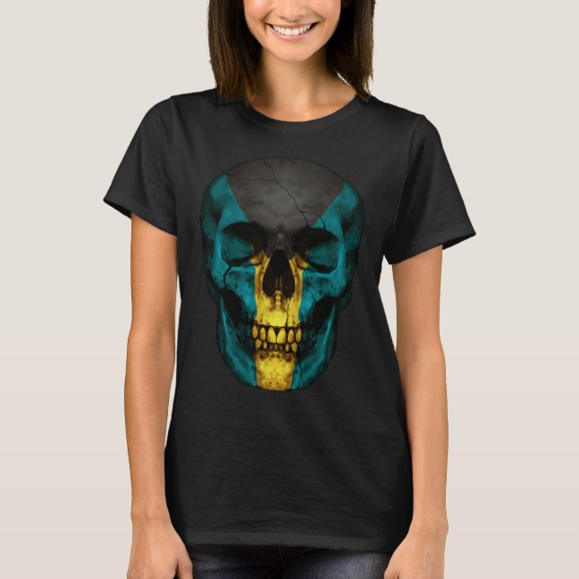 Bahamas Flag Skull Bahamian Roots Proud Patriotic T-Shirt (Front)