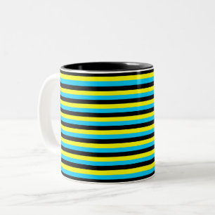 bahamas flag stripes country pattern blue yellow b Two-Tone coffee mug