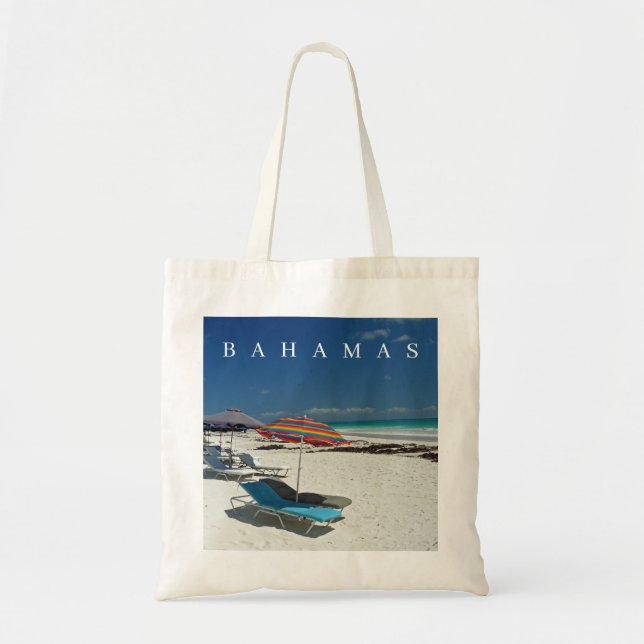 Bahamas Harbour Island beach sun loungers tote bag (Front)