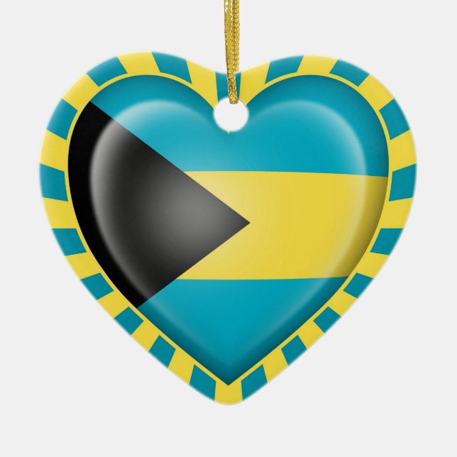 Bahamas Heart Flag with Sun Rays Ceramic Tree Decoration (Front)