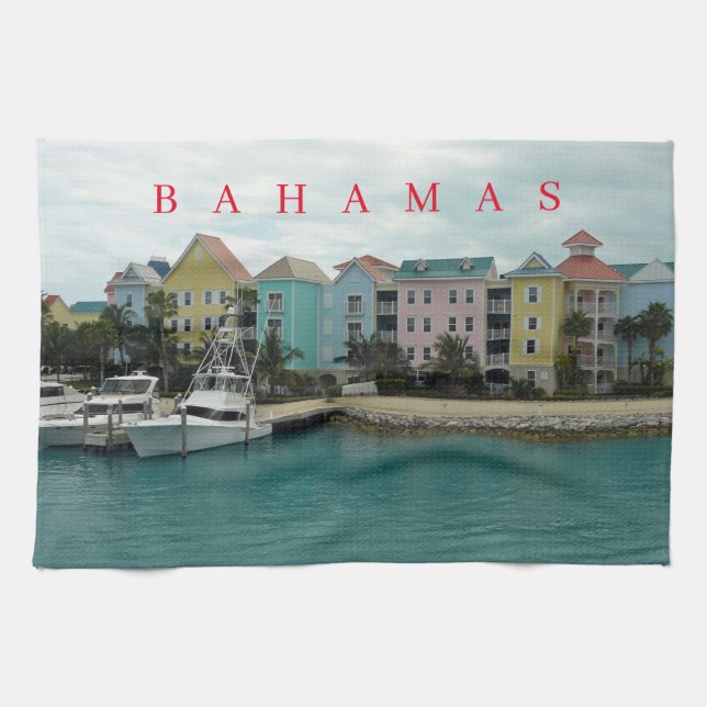 Bahamas Marina Village view tea towel (Horizontal)