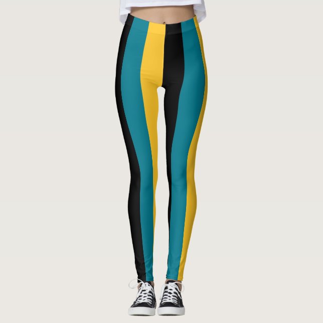 Bahamas National Flag Colours Vertical Striped Leggings (Front)
