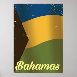 Bahamas national flag vintage travel poster