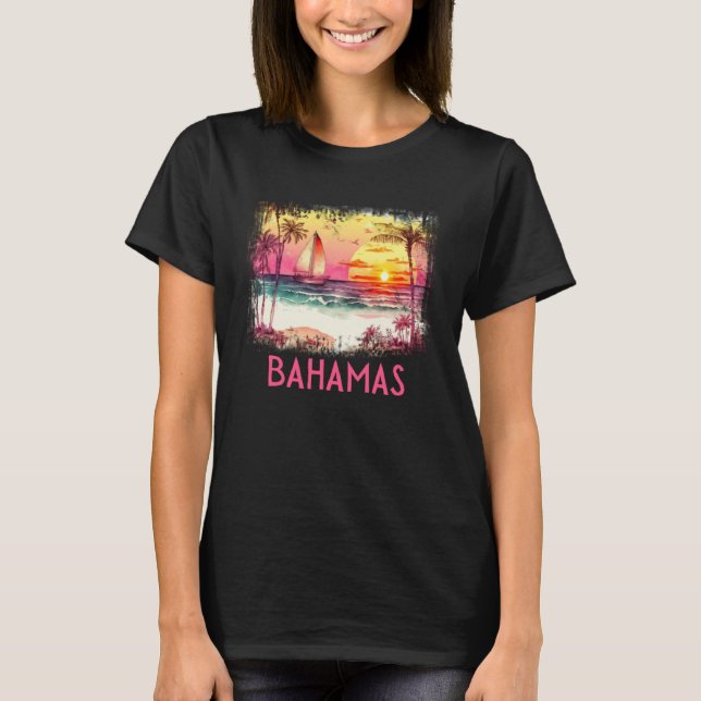 Bahamas Palm Tree Beach Vacation Summer and Surf T-Shirt (Front)