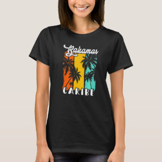 Bahamas Palm Trees Beach Caribe Retro Vacation Fam T-Shirt