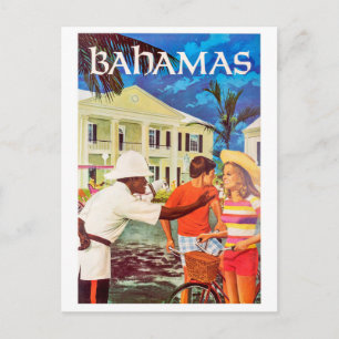 Bahamas,polite policeman heading the way to couple postcard