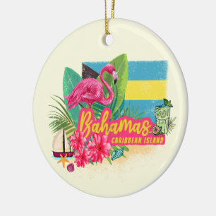 Bahamas retro caribbean island flamingo vintage ceramic tree decoration