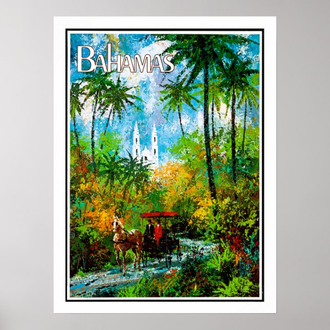 Bahamas, ride through jungle, vintage, travel poster (Front)